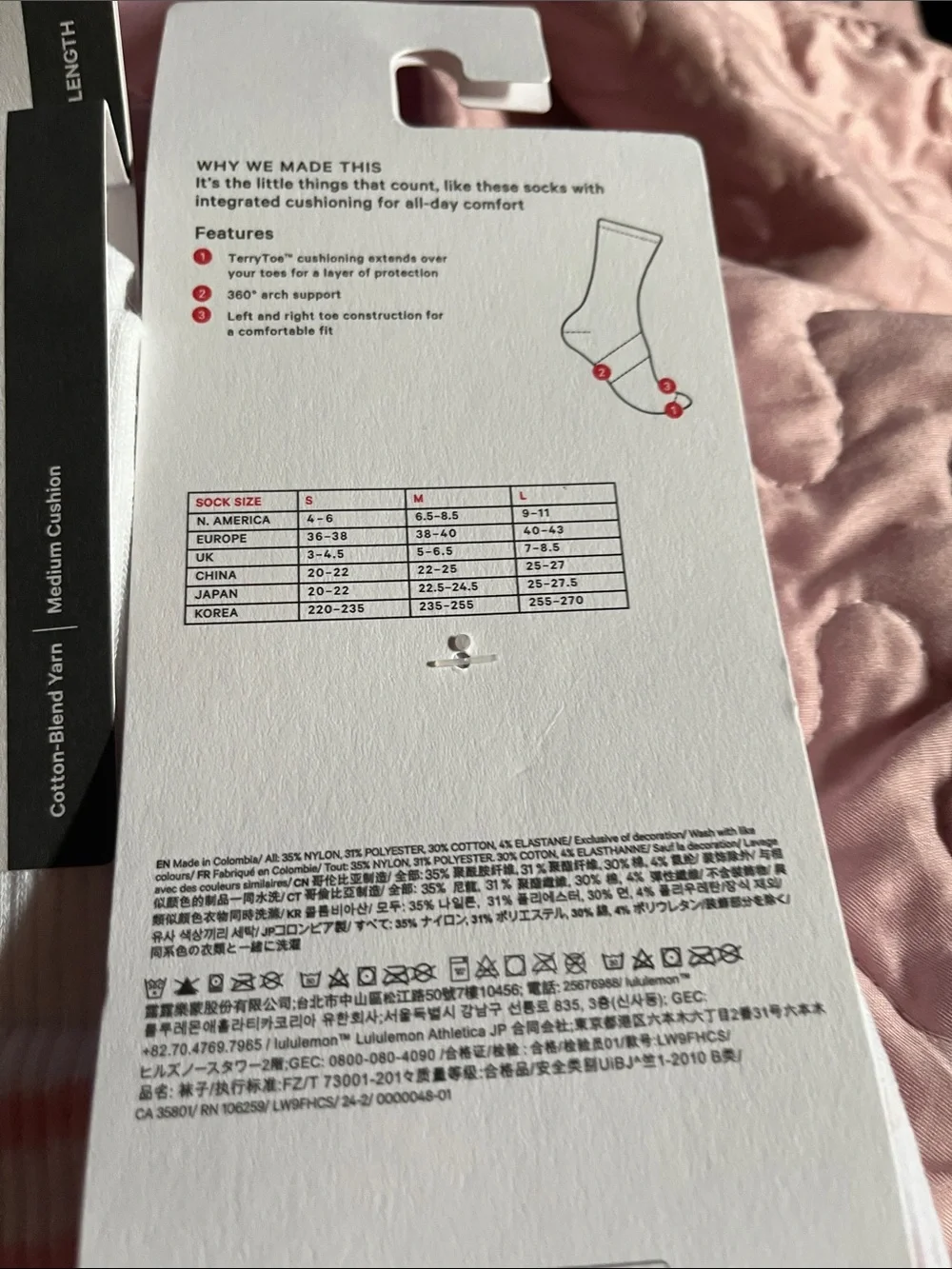 lululemon athletica Daily Stride Ribbed Crew Socks - White & Pink Stripes